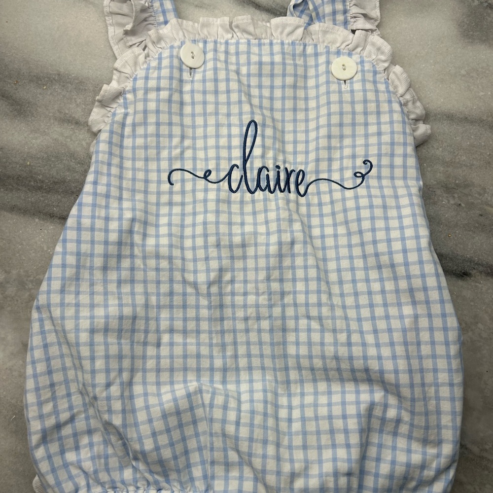 Blue and White Gingham Eliza James Bubble, Claire monogram
